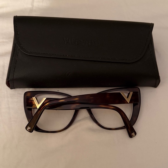 Valentino Brown Cat-Eye Prescription Glasses with Gold Accents - Picture 2 of 4